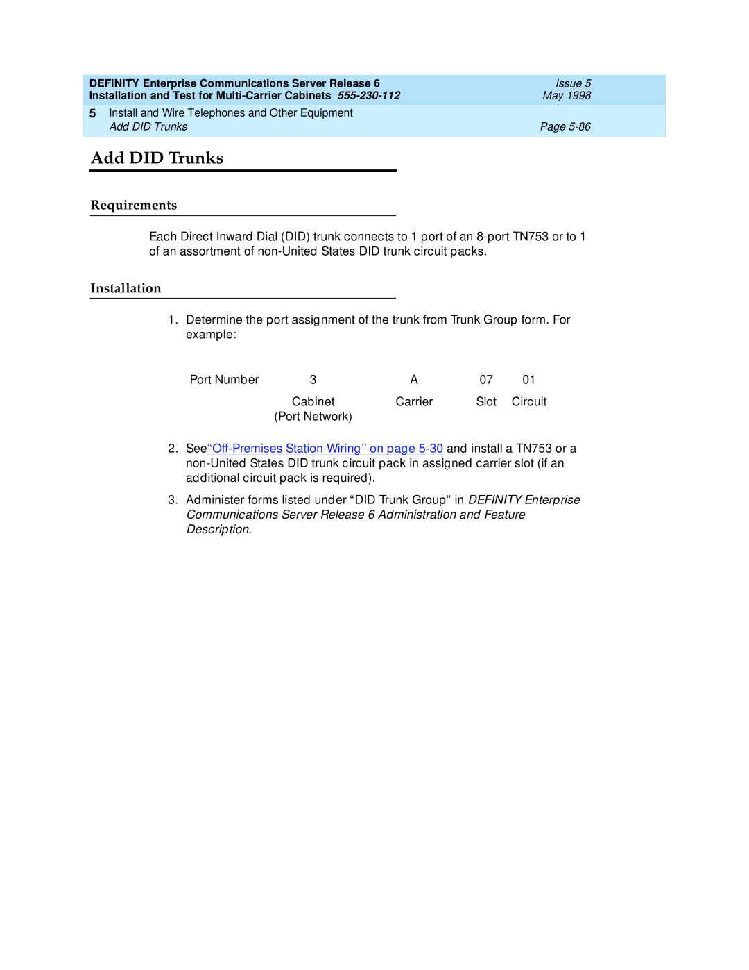 Lucent Technologies Release 6 manual Add did Trunks 