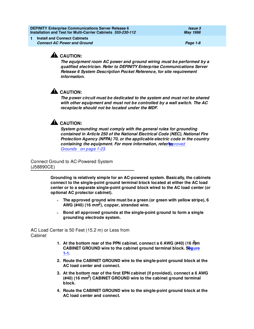 Lucent Technologies Release 6 manual Connect Ground to AC-Powered System J58890CE 