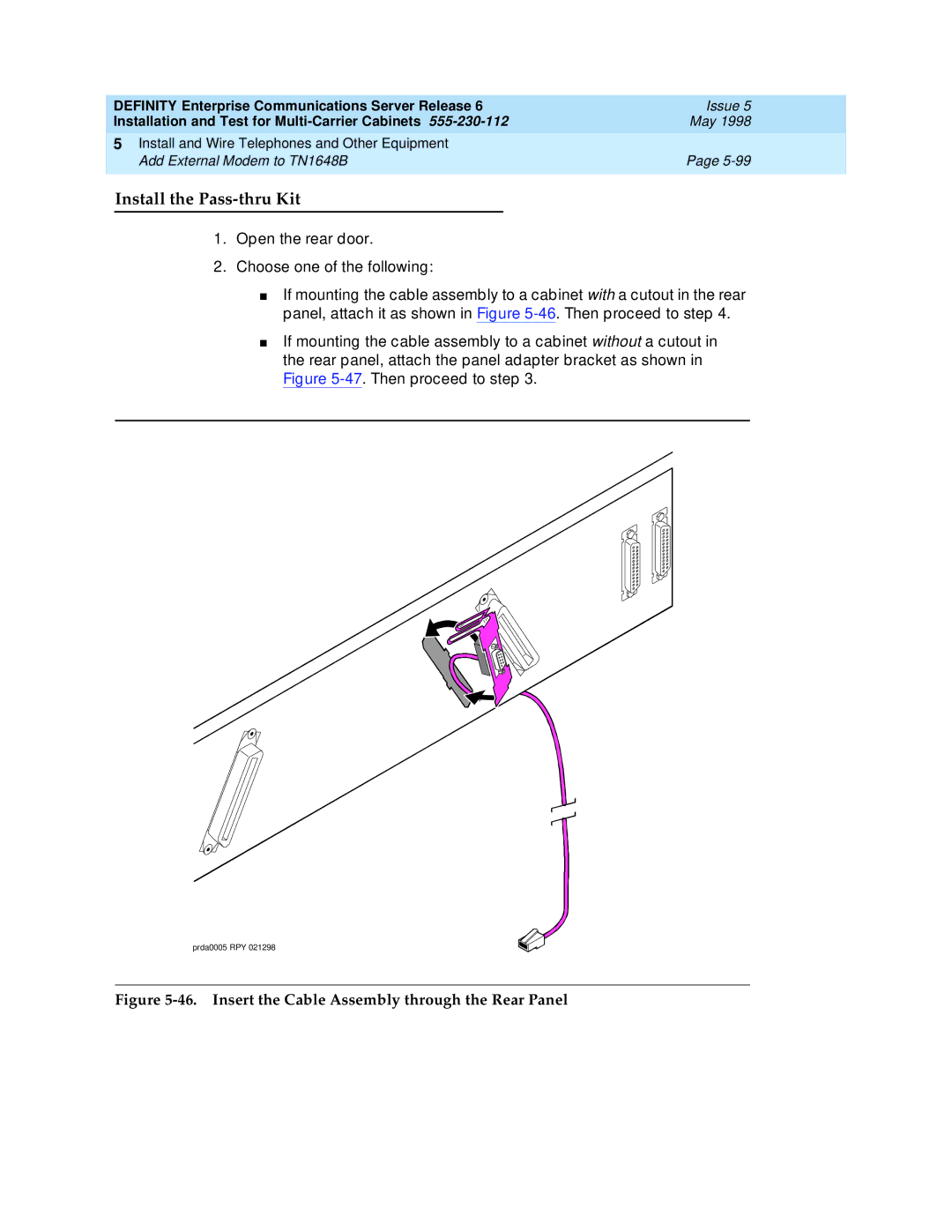 Lucent Technologies Release 6 manual Insert the Cable Assembly through the Rear Panel 