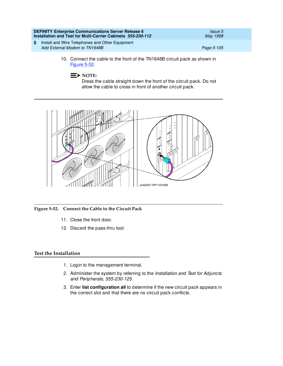 Lucent Technologies Release 6 manual Connect the Cable to the Circuit Pack 