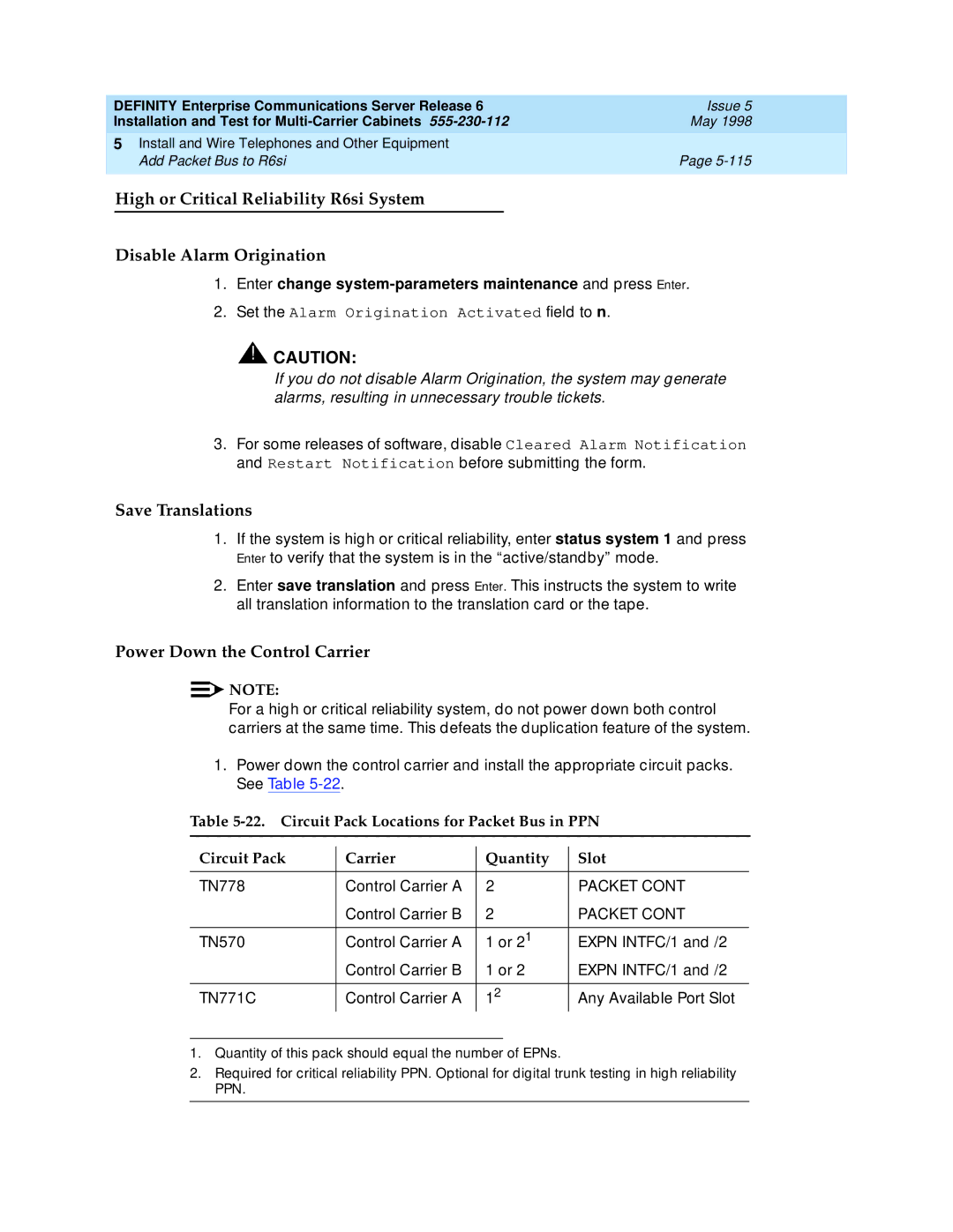 Lucent Technologies Release 6 manual Power Down the Control Carrier 