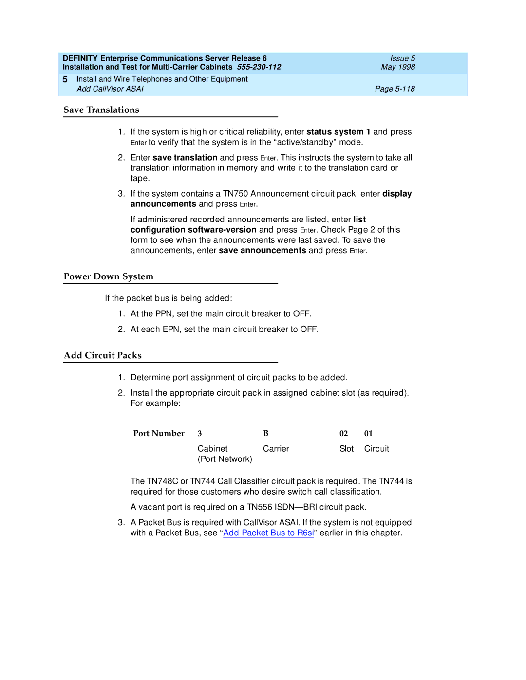 Lucent Technologies Release 6 manual Save Translations, Port Number 