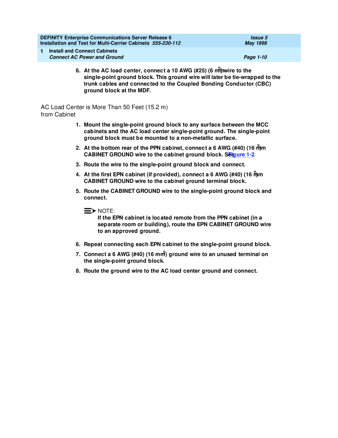 Lucent Technologies Release 6 manual AC Load Center is More Than 50 Feet 15.2 m from Cabinet 