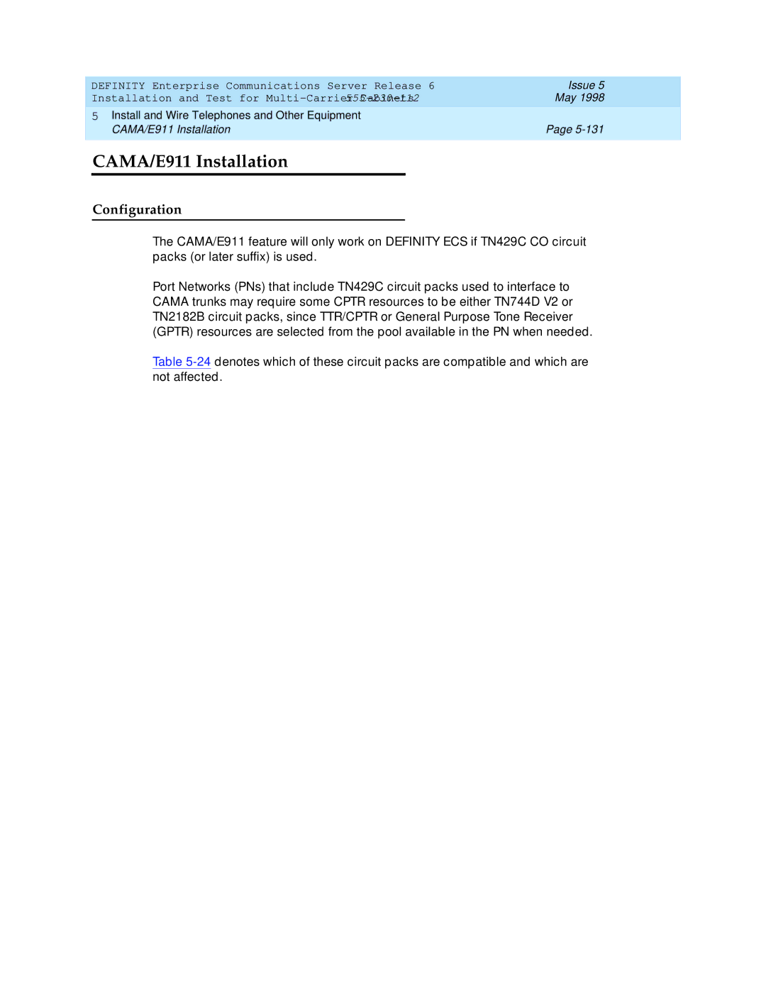 Lucent Technologies Release 6 manual CAMA/E911 Installation, Configuration 