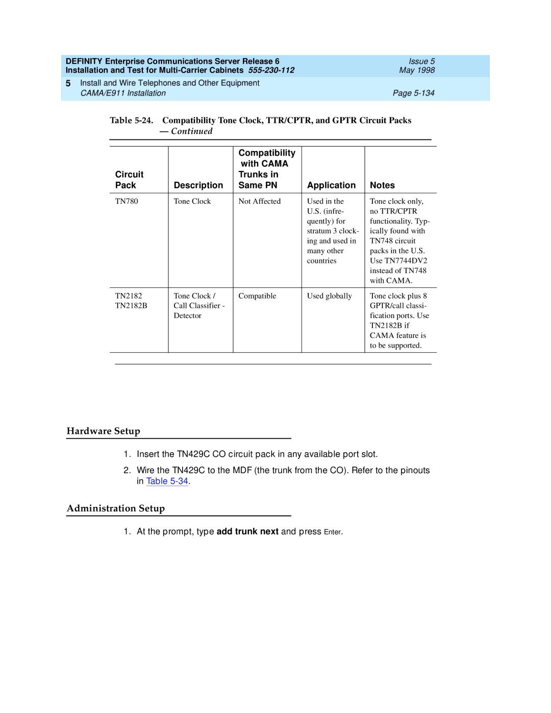 Lucent Technologies Release 6 manual Hardware Setup, Administration Setup 