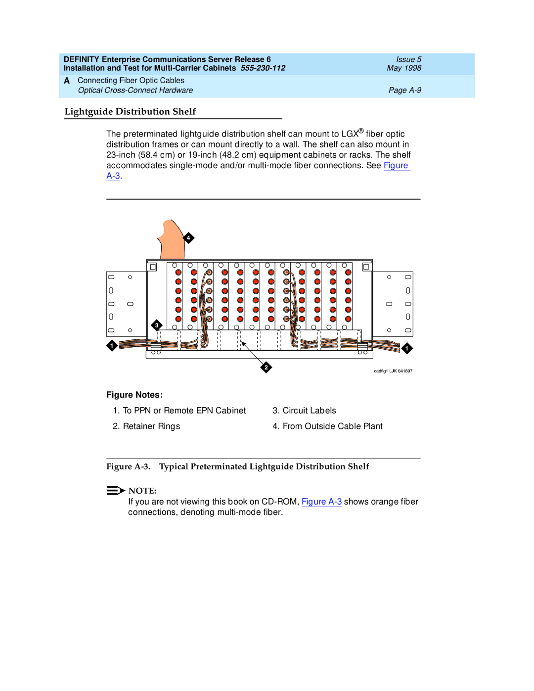 Lucent Technologies Release 6 manual Lightguide Distribution Shelf, Figure Notes 