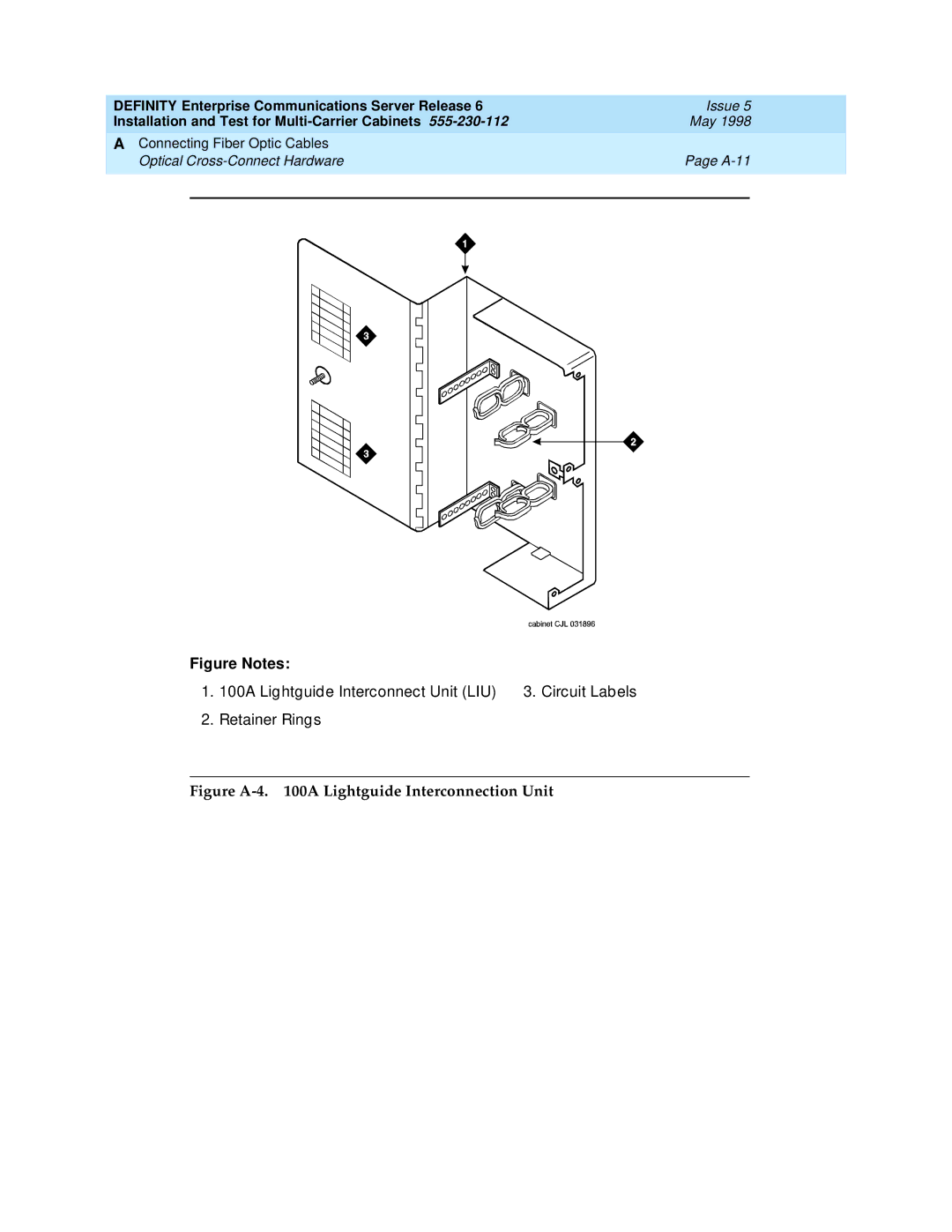 Lucent Technologies Release 6 manual Figure A-4 a Lightguide Interconnection Unit 