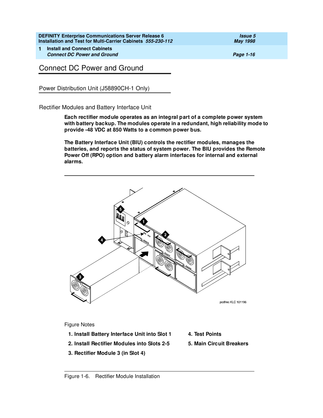 Lucent Technologies Release 6 manual Connect DC Power and Ground, Rectifier Module Installation 