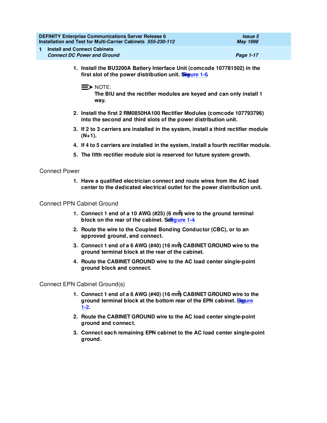 Lucent Technologies Release 6 manual Connect Power, Connect PPN Cabinet Ground, Connect EPN Cabinet Grounds 