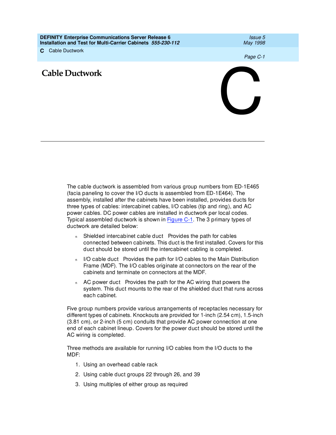 Lucent Technologies Release 6 manual Cable Ductwork 