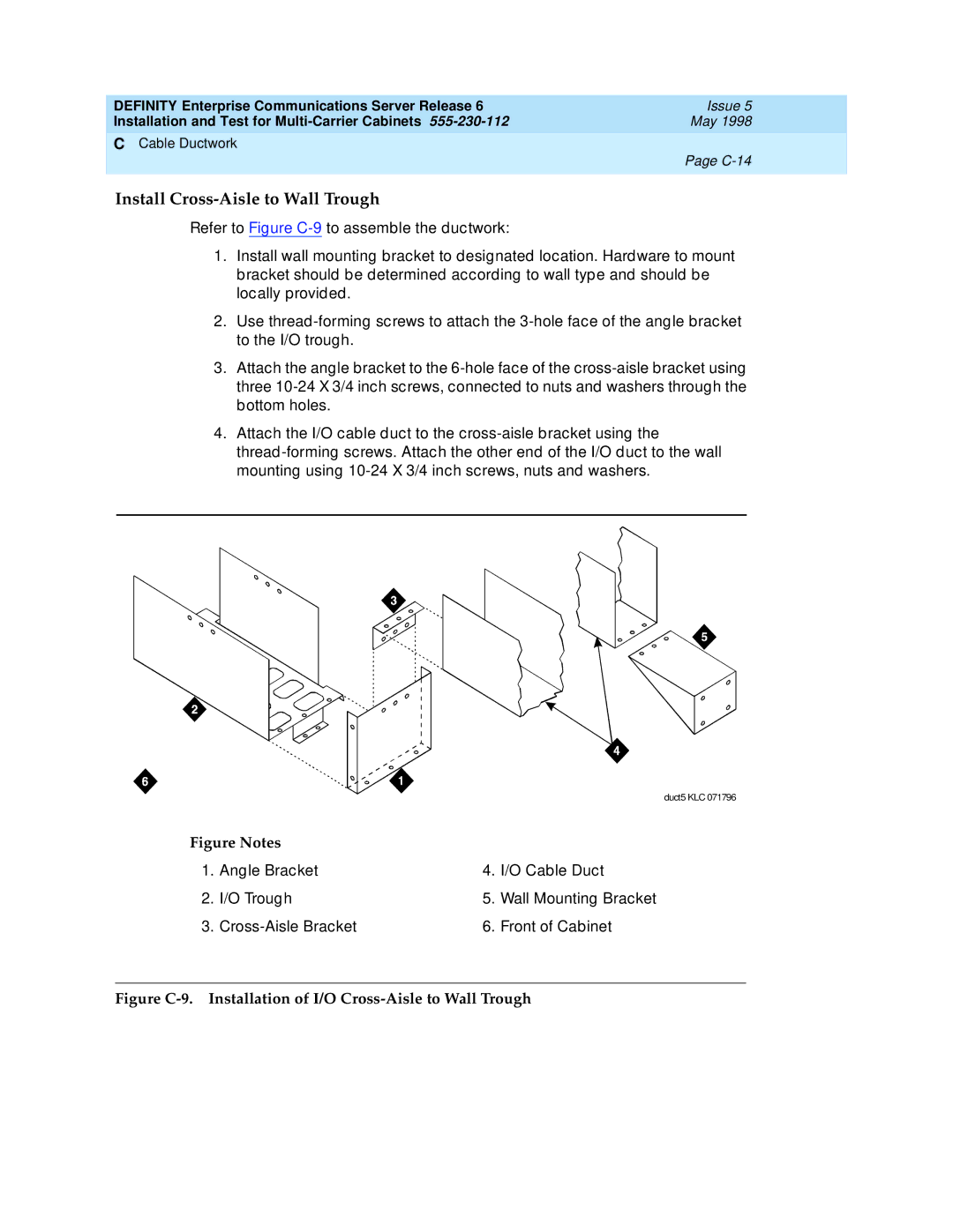 Lucent Technologies Release 6 manual Install Cross-Aisle to Wall Trough 