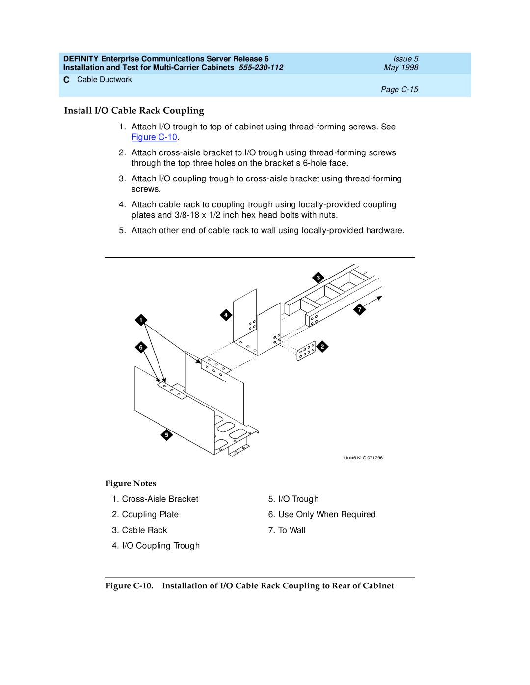 Lucent Technologies Release 6 manual Install I/O Cable Rack Coupling 