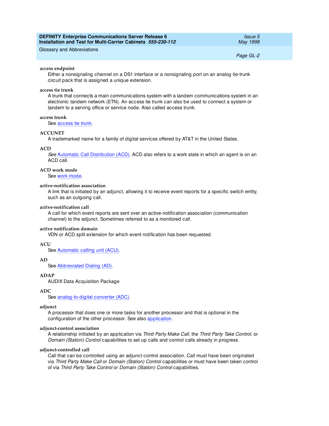 Lucent Technologies Release 6 manual Accunet, Adap, Adc 