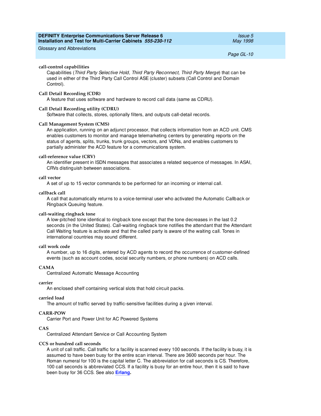 Lucent Technologies Release 6 manual Cama, Carr-Pow, Cas 