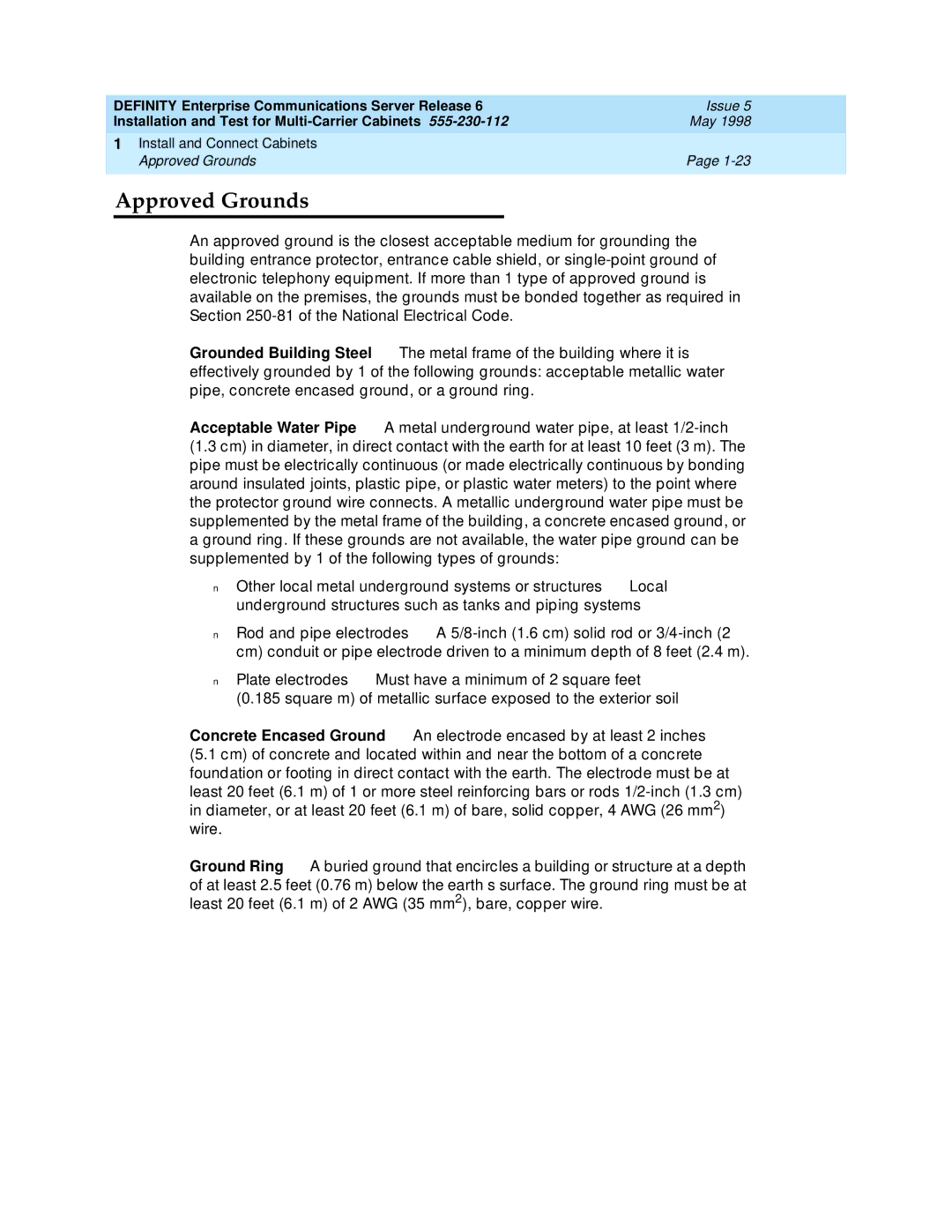 Lucent Technologies Release 6 manual Approved Grounds 