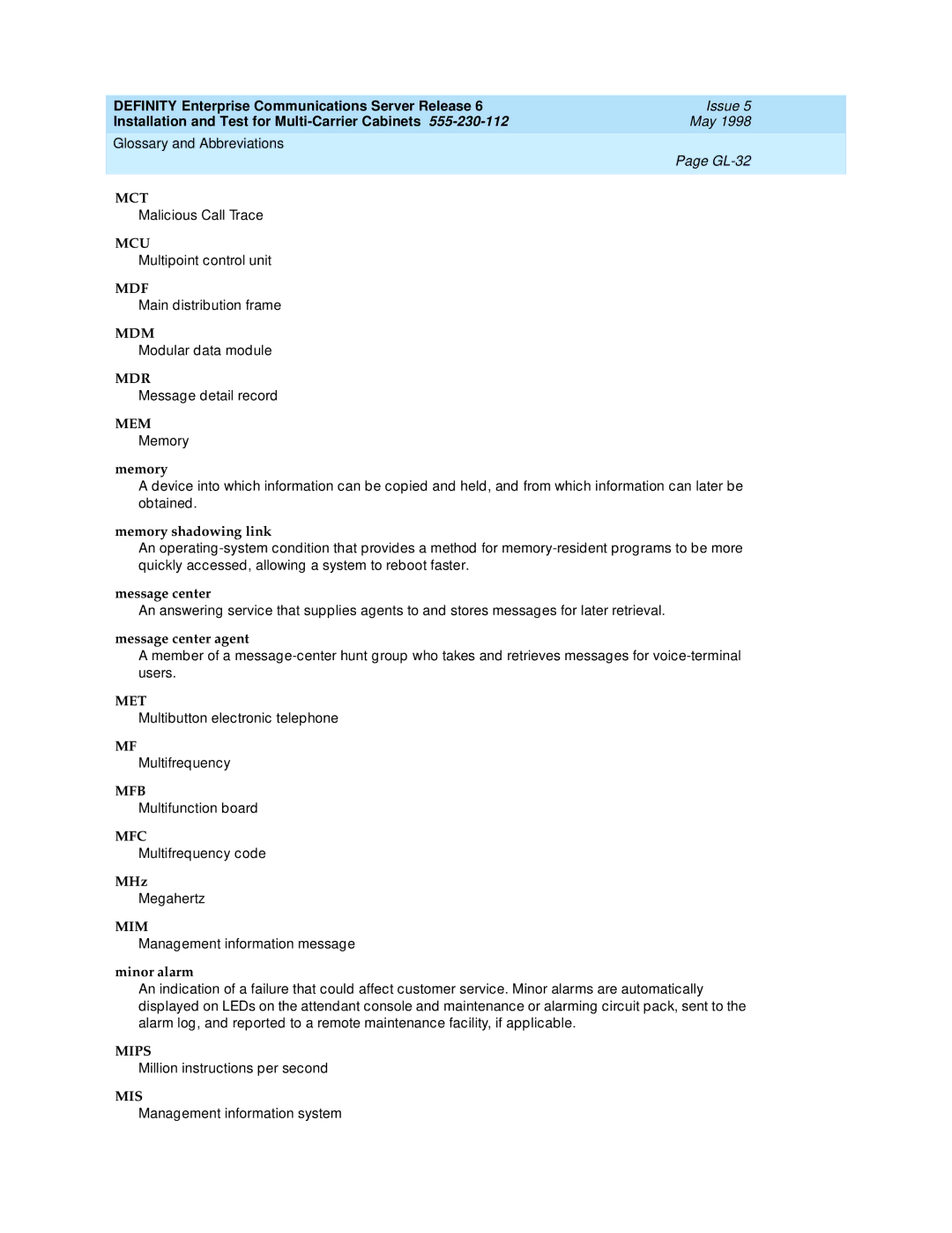 Lucent Technologies Release 6 manual Met, Mfb, Mfc, Mim, Mips, Mis 