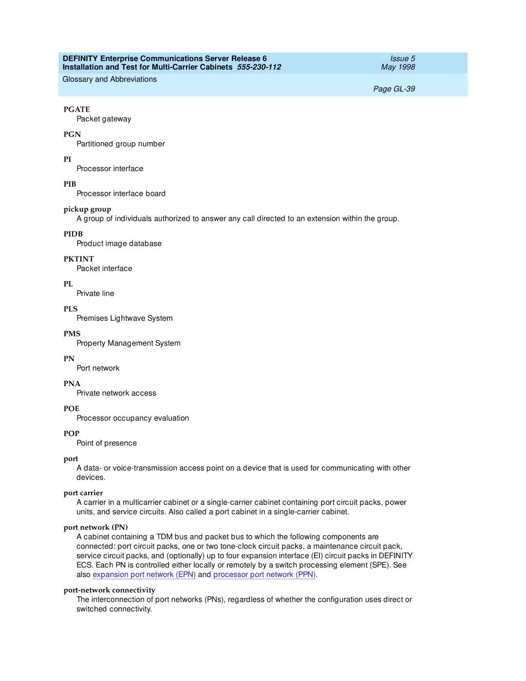 Lucent Technologies Release 6 manual Pidb, Pktint, Pls, Pms, Pna, Poe, Pop 