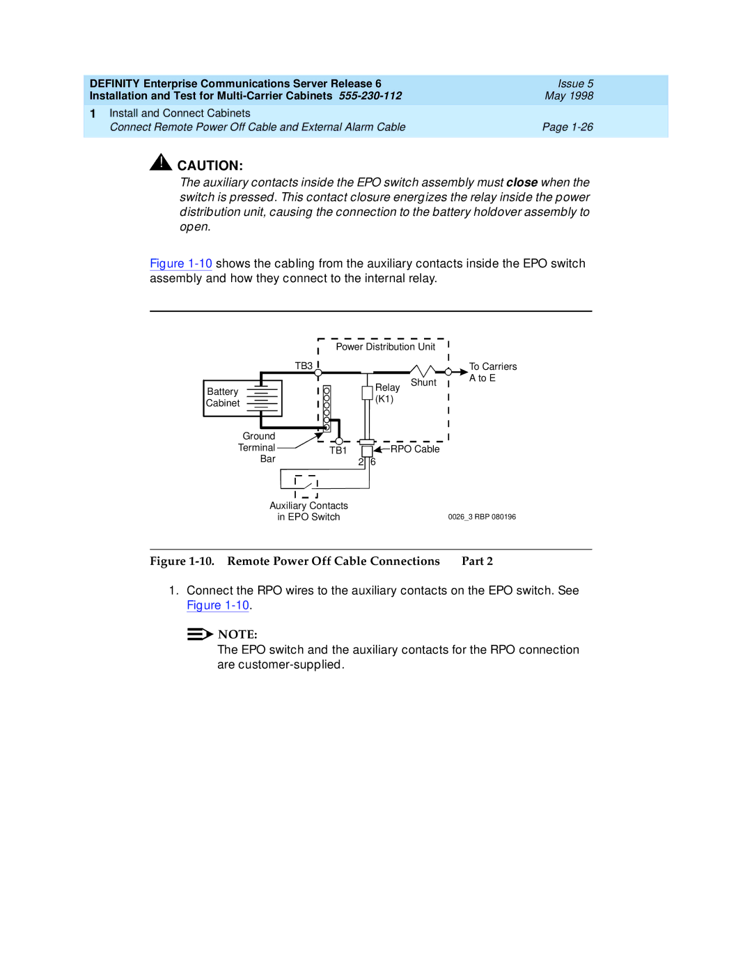 Lucent Technologies Release 6 manual Remote Power Off Cable Connections Part 