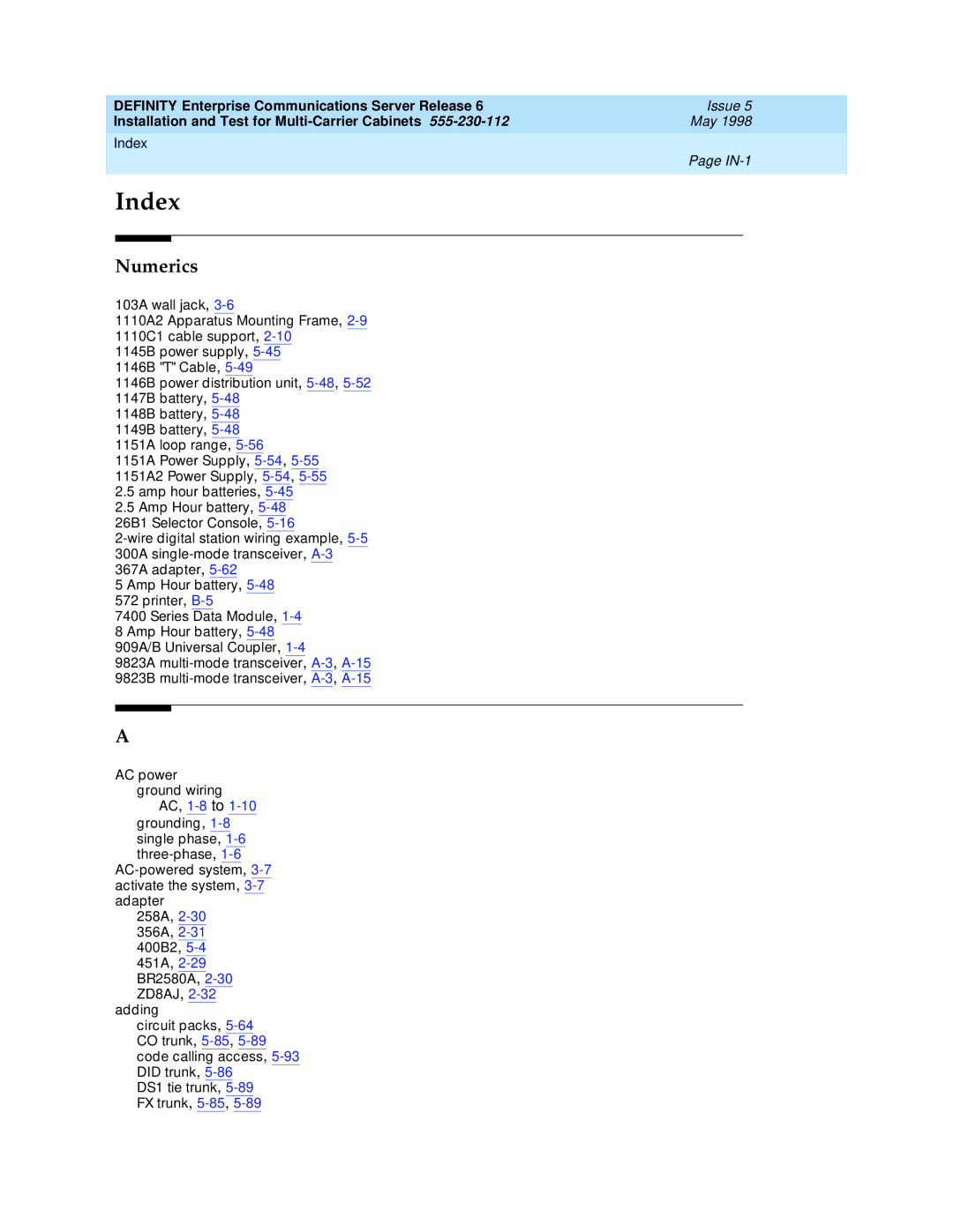 Lucent Technologies Release 6 manual Index 