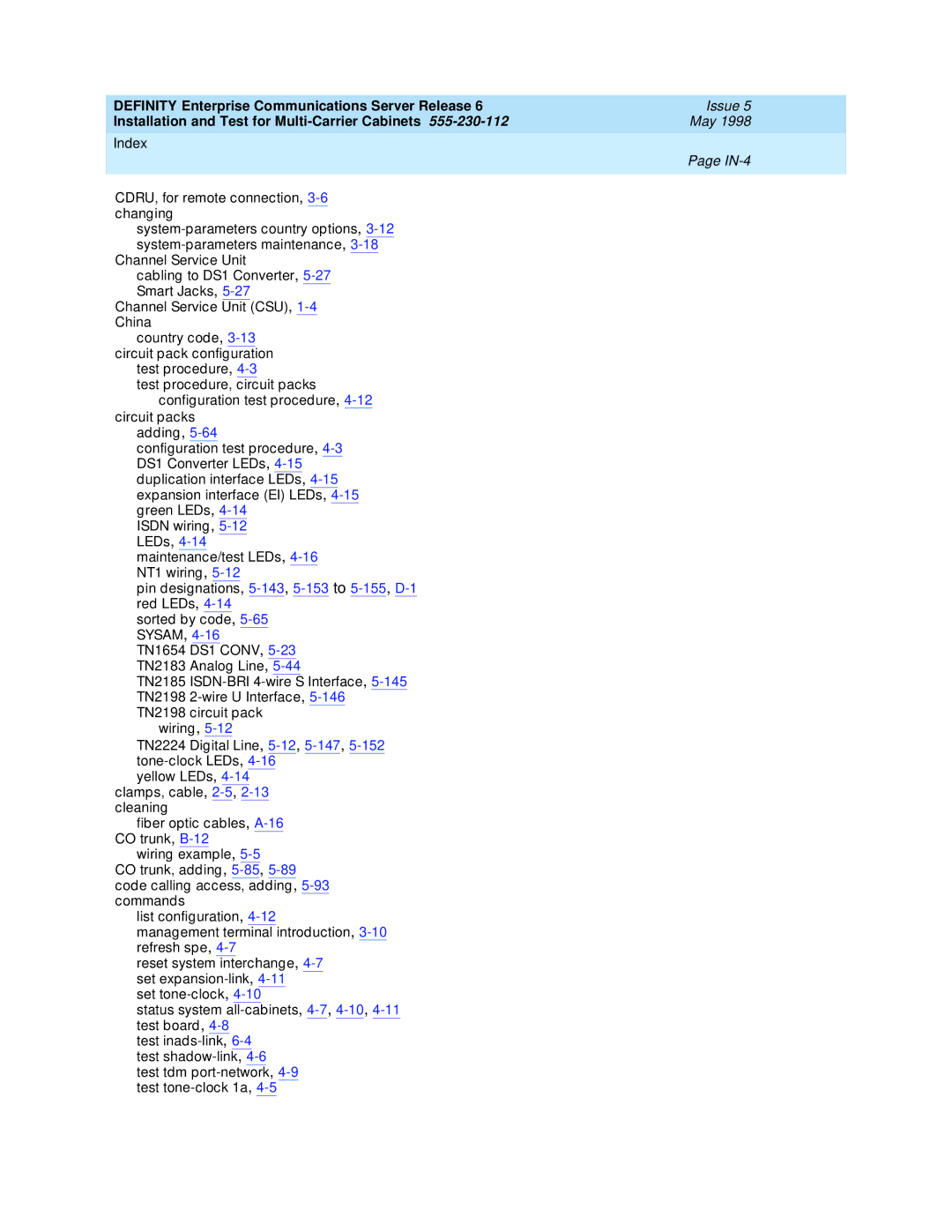 Lucent Technologies Release 6 manual Pin designations, 5-143,5-153 to 5-155,D-1 