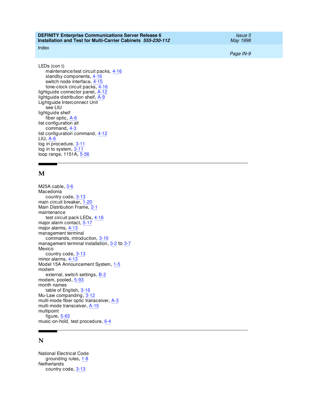 Lucent Technologies Release 6 manual IN-9 