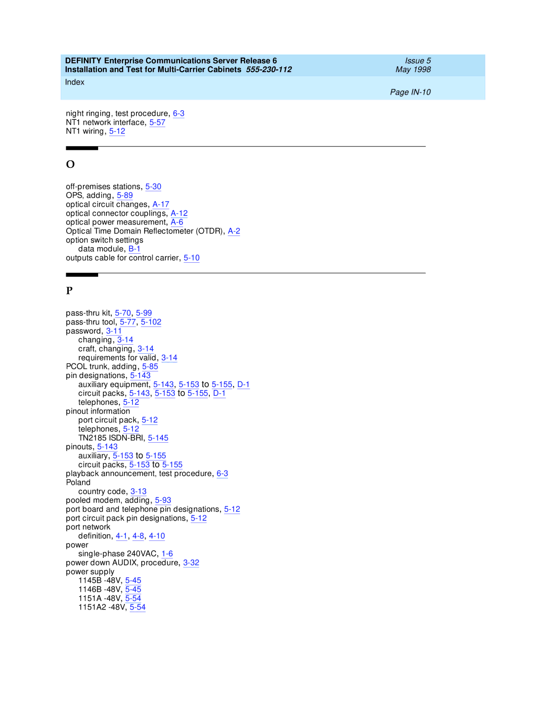 Lucent Technologies Release 6 manual IN-10 