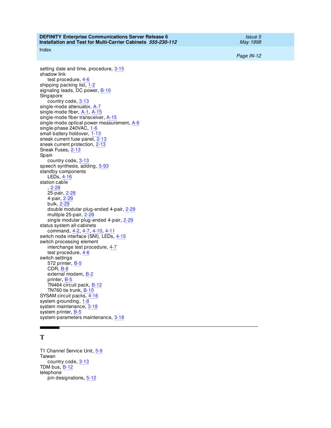 Lucent Technologies Release 6 manual IN-12 