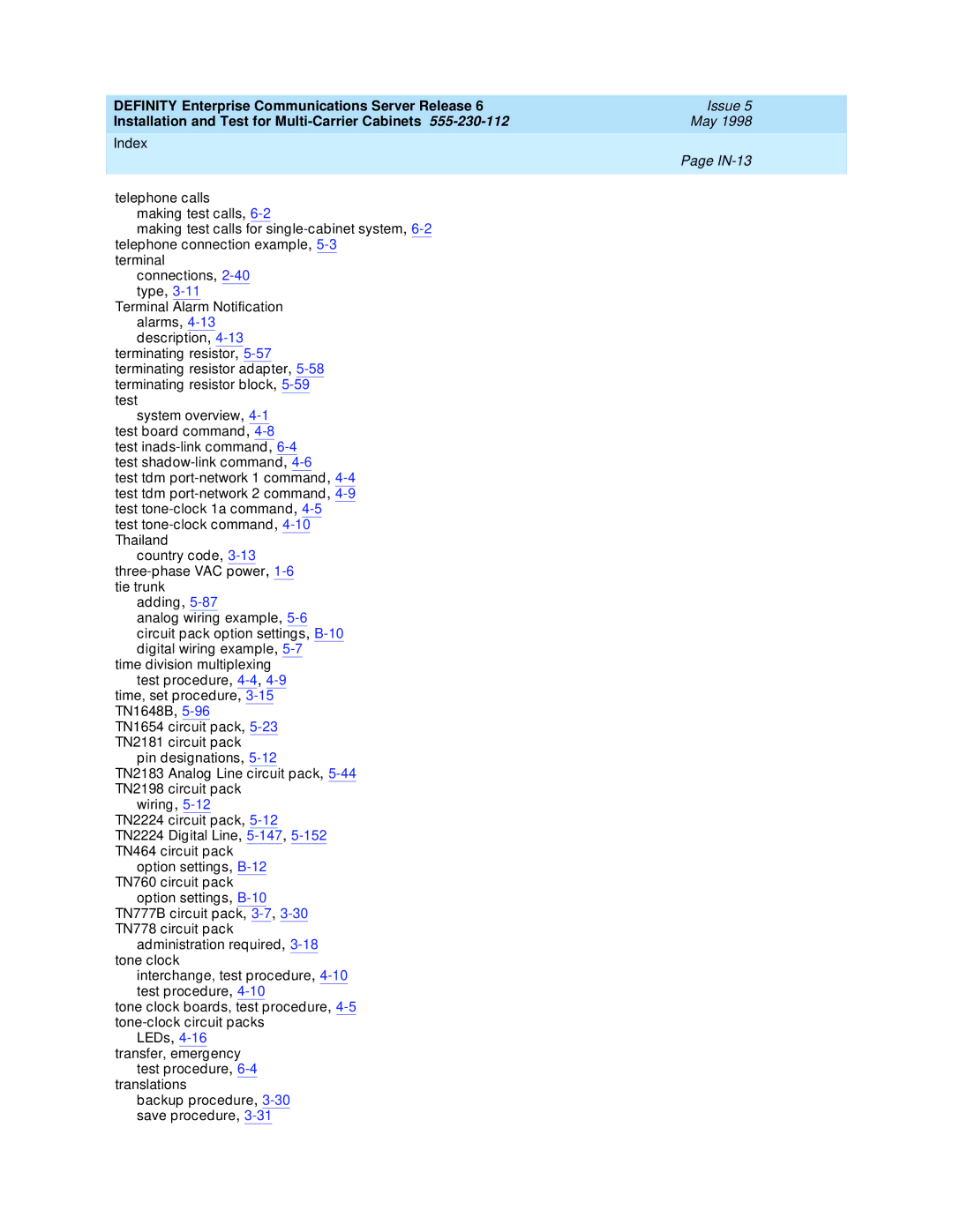 Lucent Technologies Release 6 manual IN-13 