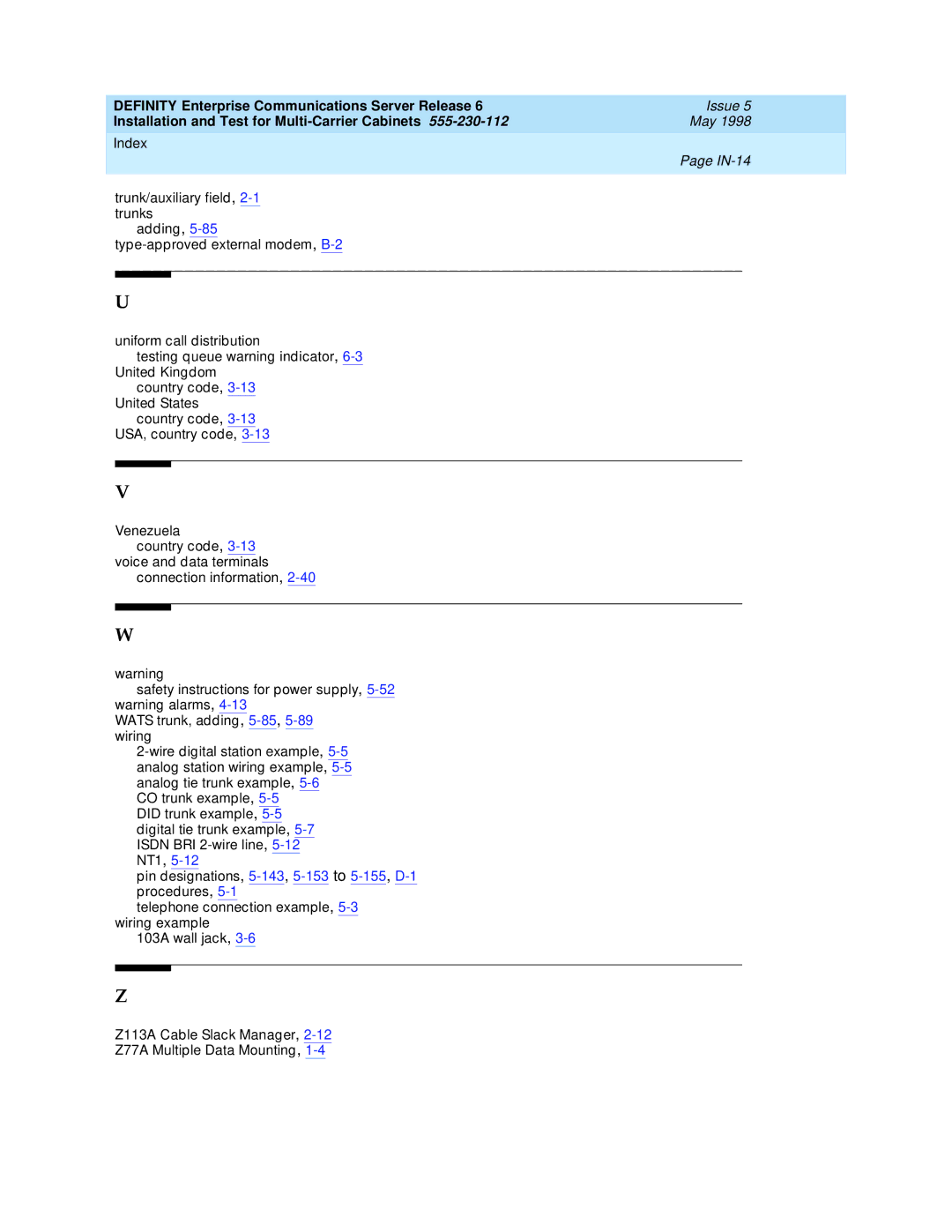 Lucent Technologies Release 6 manual IN-14 