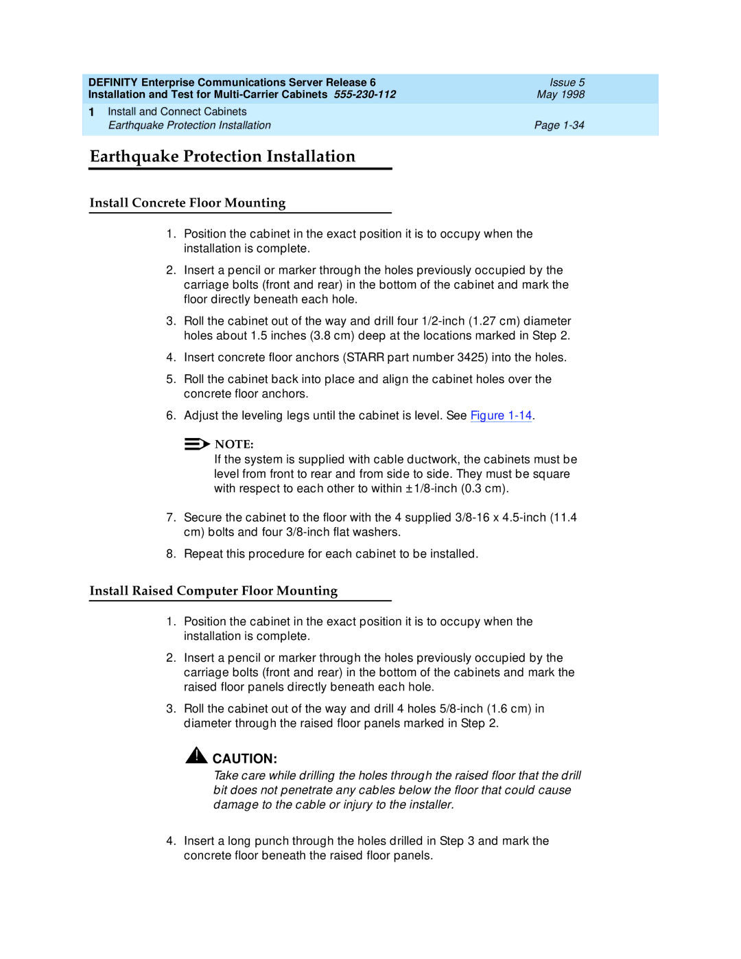 Lucent Technologies Release 6 manual Earthquake Protection Installation, Install Concrete Floor Mounting 