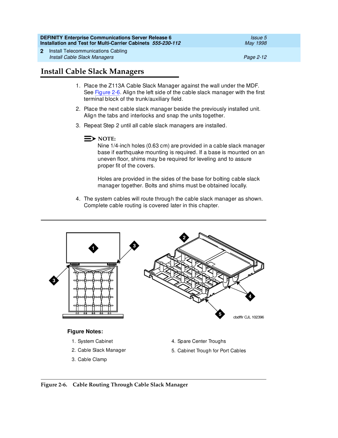 Lucent Technologies Release 6 manual Install Cable Slack Managers, Cable Routing Through Cable Slack Manager 