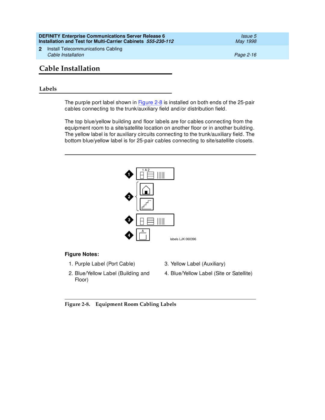 Lucent Technologies Release 6 manual Cable Installation, Labels 