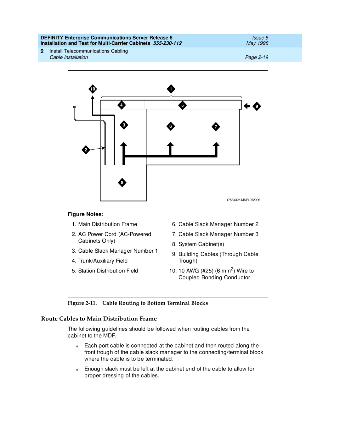 Lucent Technologies Release 6 manual Route Cables to Main Distribution Frame, Cable Routing to Bottom Terminal Blocks 