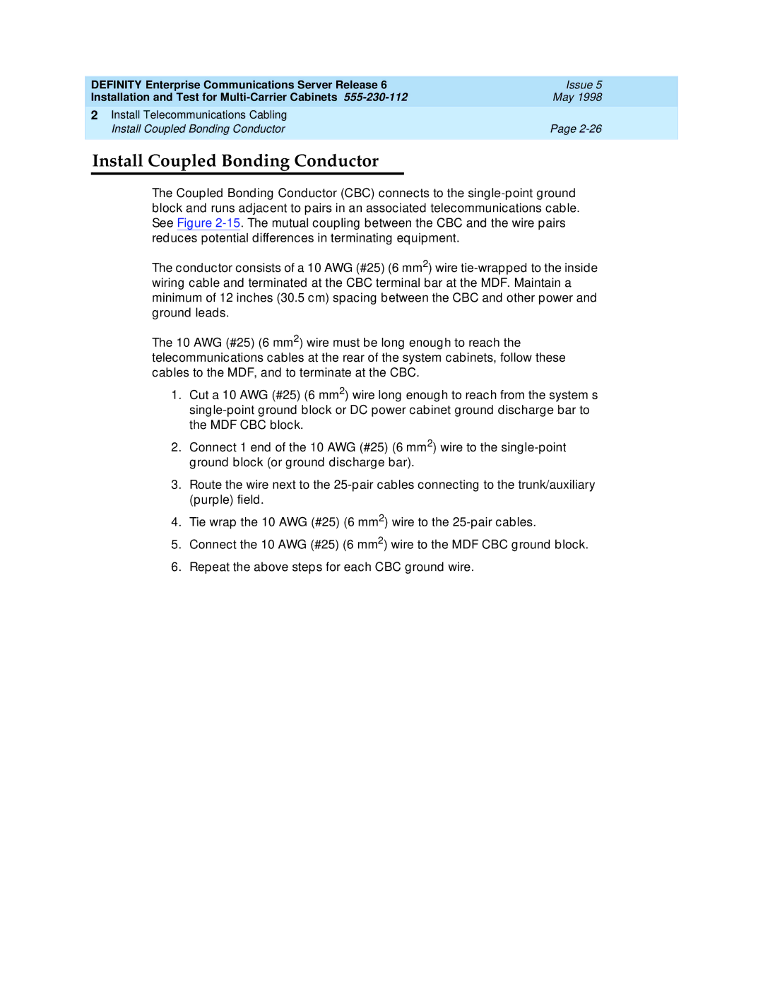 Lucent Technologies Release 6 manual Install Coupled Bonding Conductor 