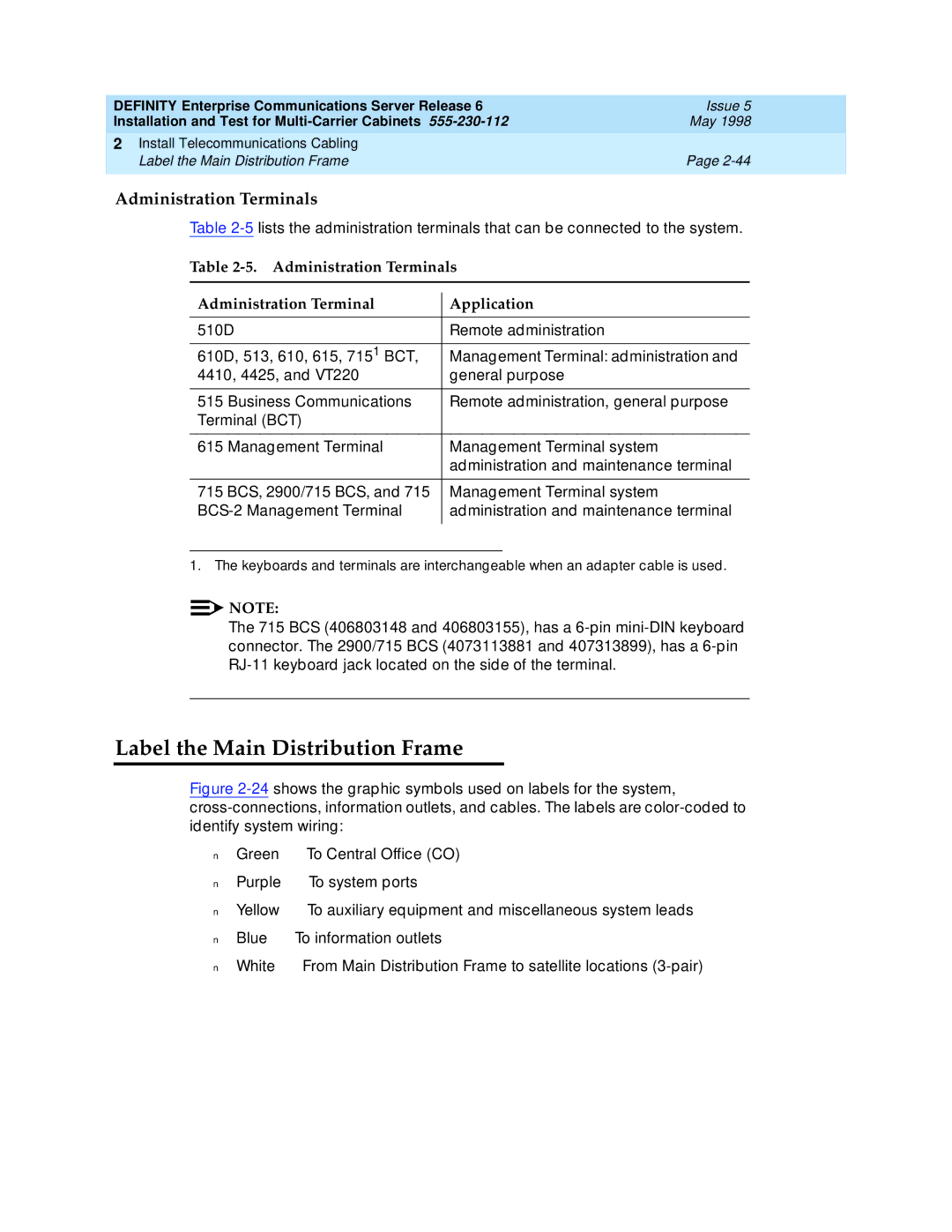 Lucent Technologies Release 6 manual Label the Main Distribution Frame, Administration Terminals 