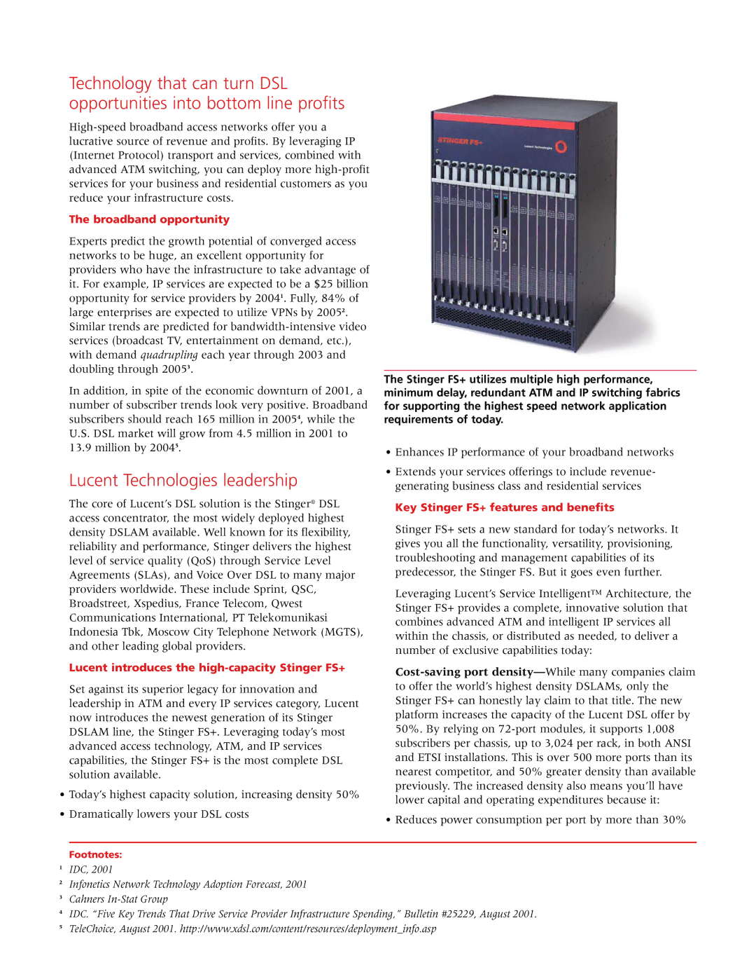 Lucent Technologies Stinger FS+ manual Lucent Technologies leadership 