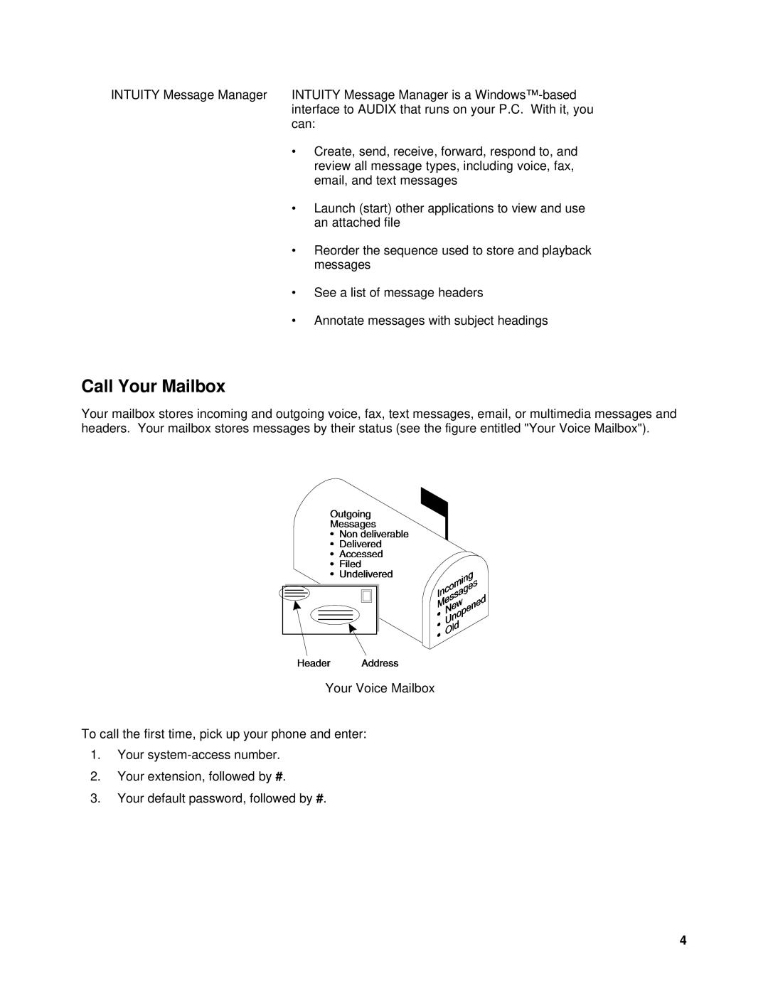 Lucent Technologies SYSTEM 85, System 75 manual Call Your Mailbox, Your Voice Mailbox 