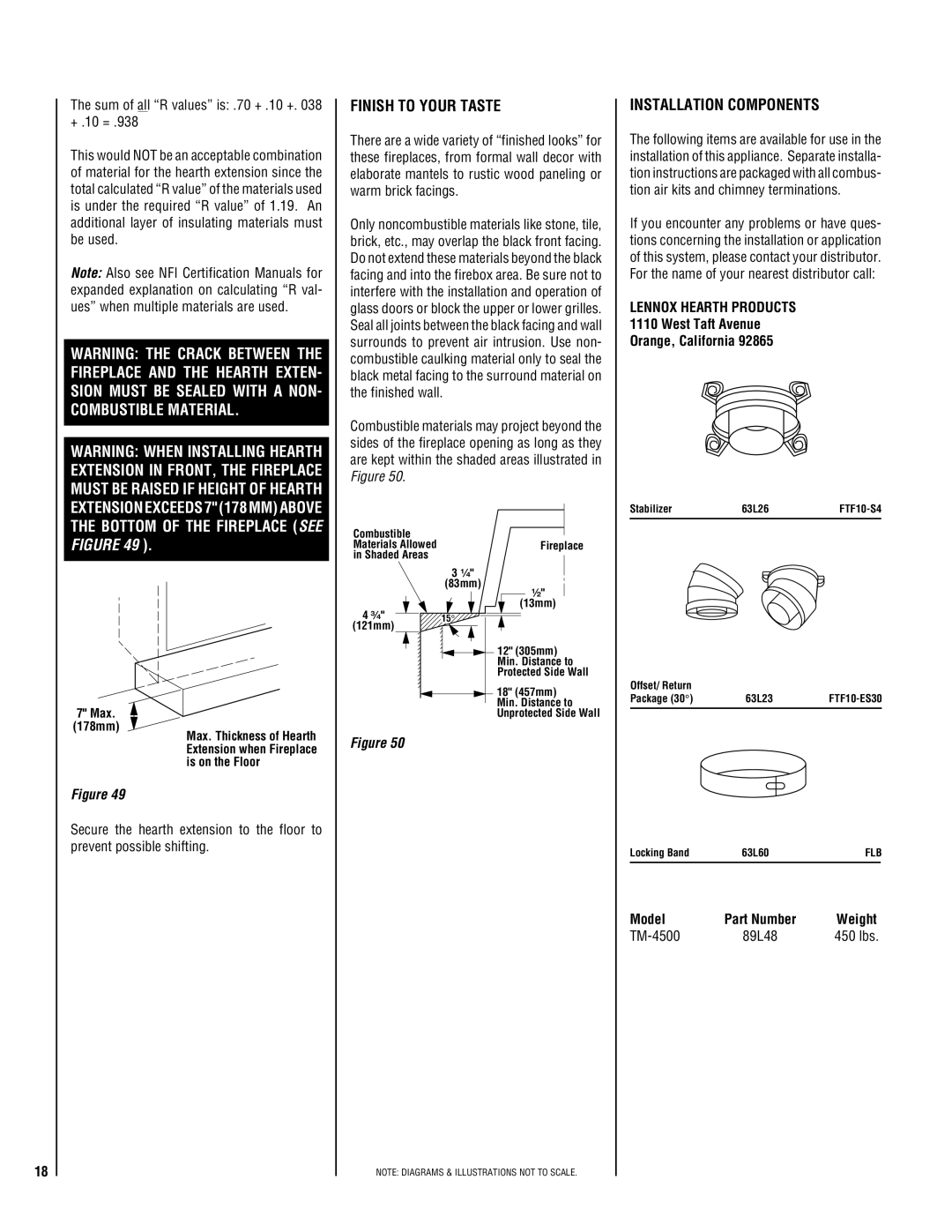 Lucent Technologies TM-4500 installation instructions Finish to Your Taste, Installation Components, Lennox Hearth Products 