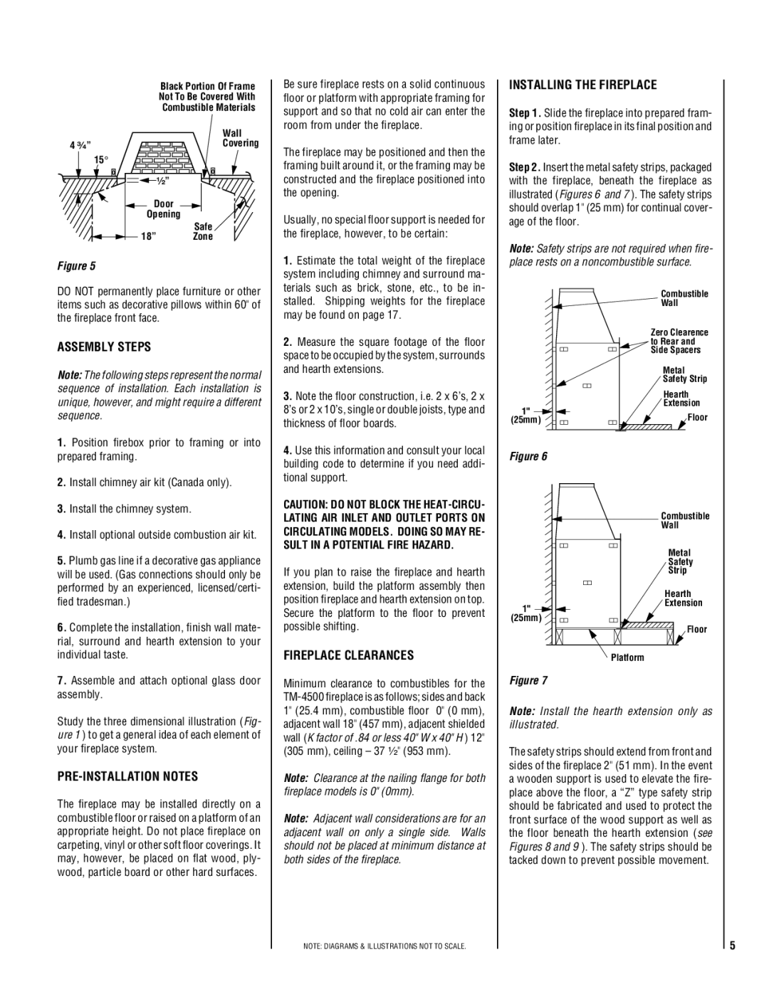 Lucent Technologies TM-4500 Assembly Steps, Installing the Fireplace, PRE-INSTALLATION Notes, Fireplace Clearances 