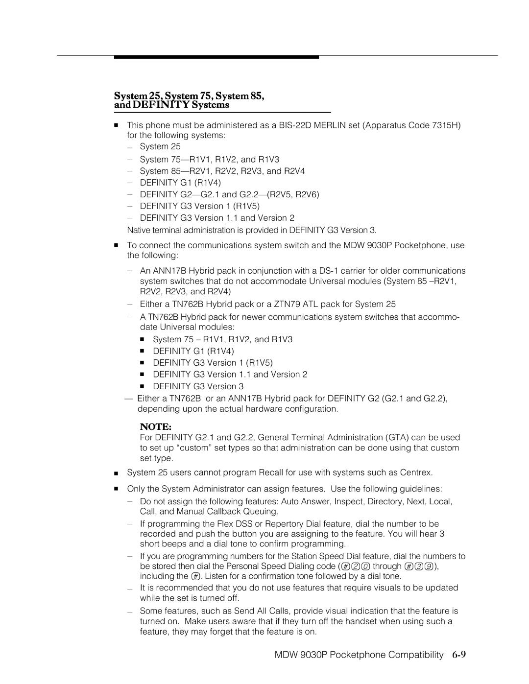 Lucent Technologies Transtalk 9000 manual System 25, System 75, System Definity Systems, Definity G1 R1V4 