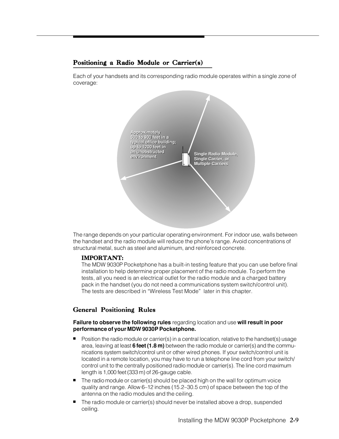 Lucent Technologies Transtalk 9000 manual Positioning a Radio Module or Carriers, General Positioning Rules 