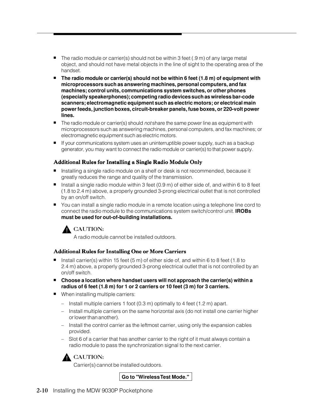 Lucent Technologies Transtalk 9000 manual 10Installing the MDW 9030P Pocketphone 