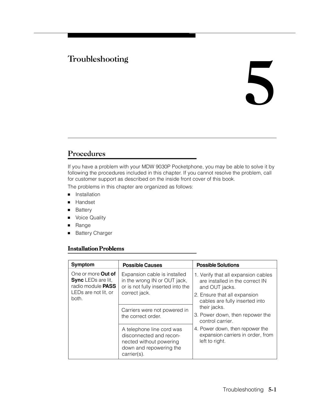 Lucent Technologies Transtalk 9000 manual Procedures, InstallationProblems, Troubleshooting 