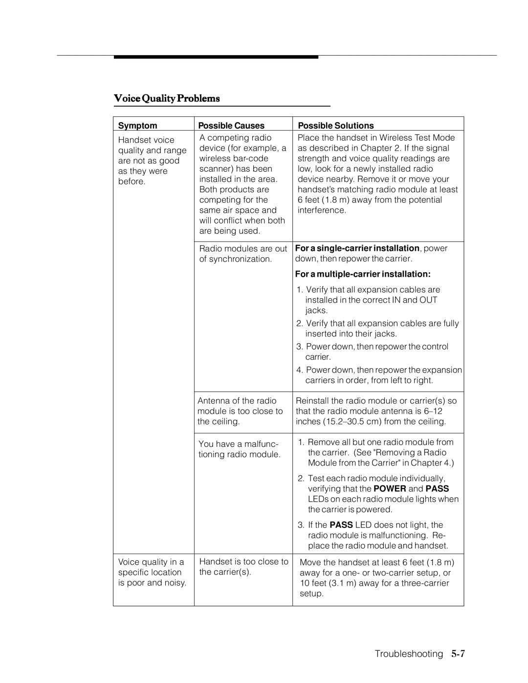 Lucent Technologies Transtalk 9000 manual Voice Quality Problems, For a multiple-carrier installation 