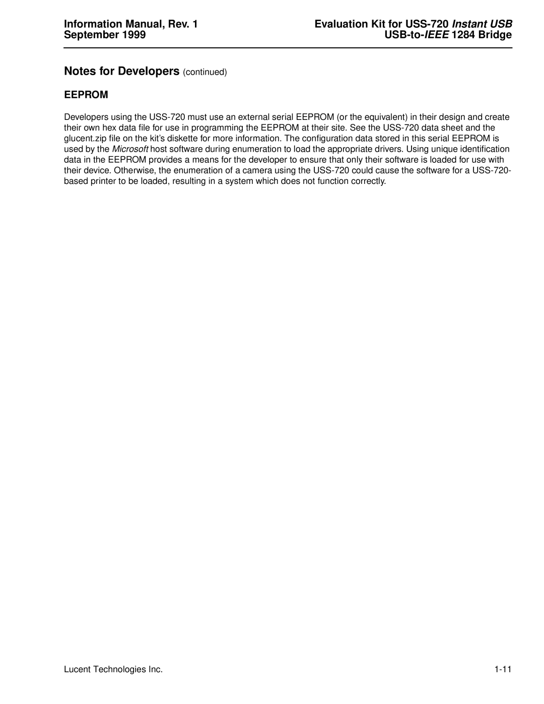 Lucent Technologies USS-720 manual Eeprom 