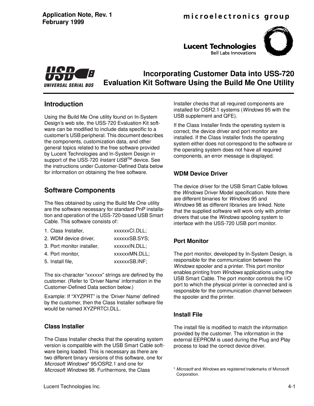 Lucent Technologies USS-720 manual Software Components, Application Note, Rev February 