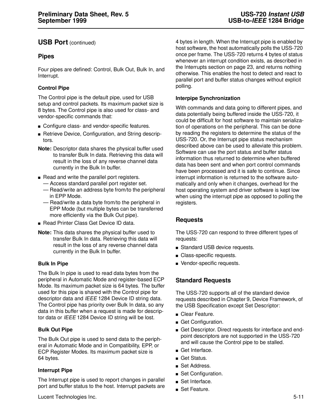 Lucent Technologies USS-720 manual Pipes, Standard Requests 