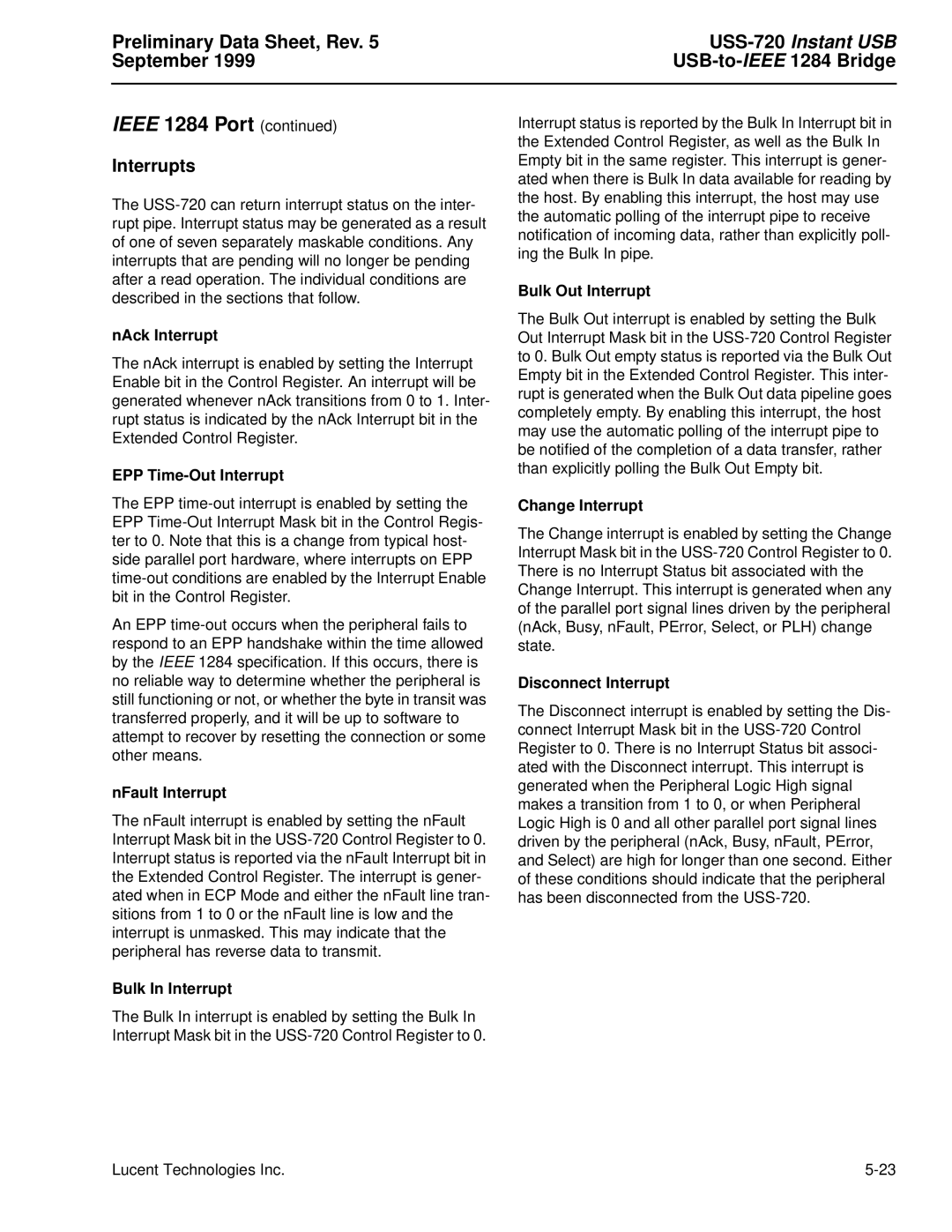 Lucent Technologies USS-720 manual Interrupts 