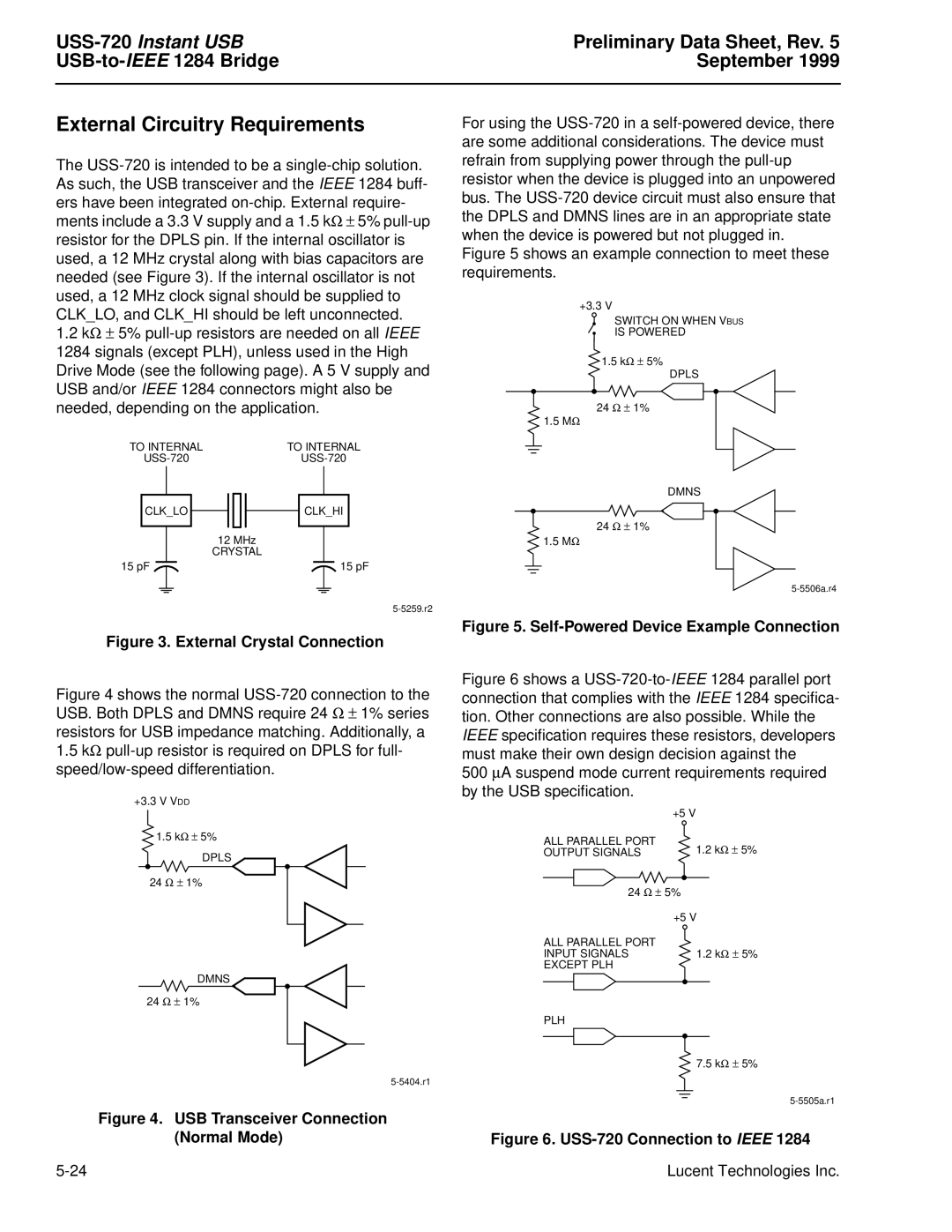 Lucent Technologies USS-720 manual External Circuitry Requirements, External Crystal Connection 