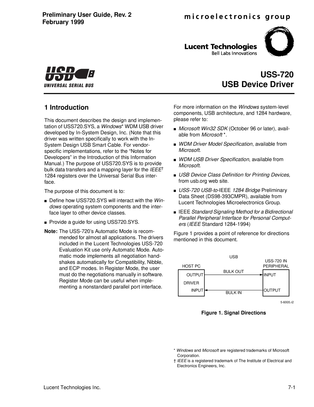 Lucent Technologies USS-720 manual Preliminary User Guide, Rev February, Signal Directions 